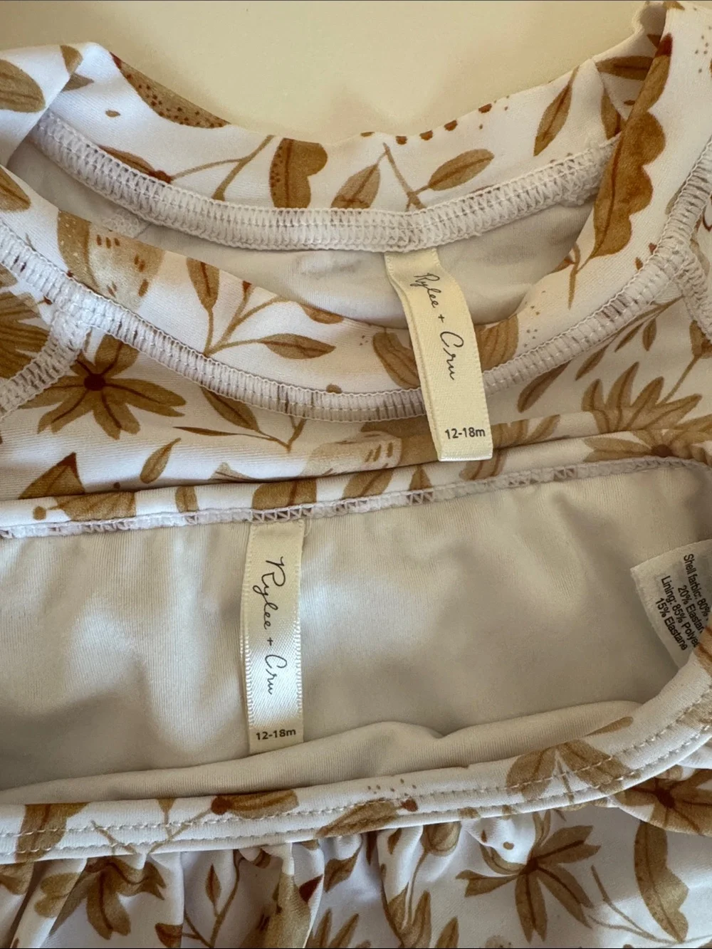 Rylee + Cru White and Brown Floral Kids Swim Rashguard Set